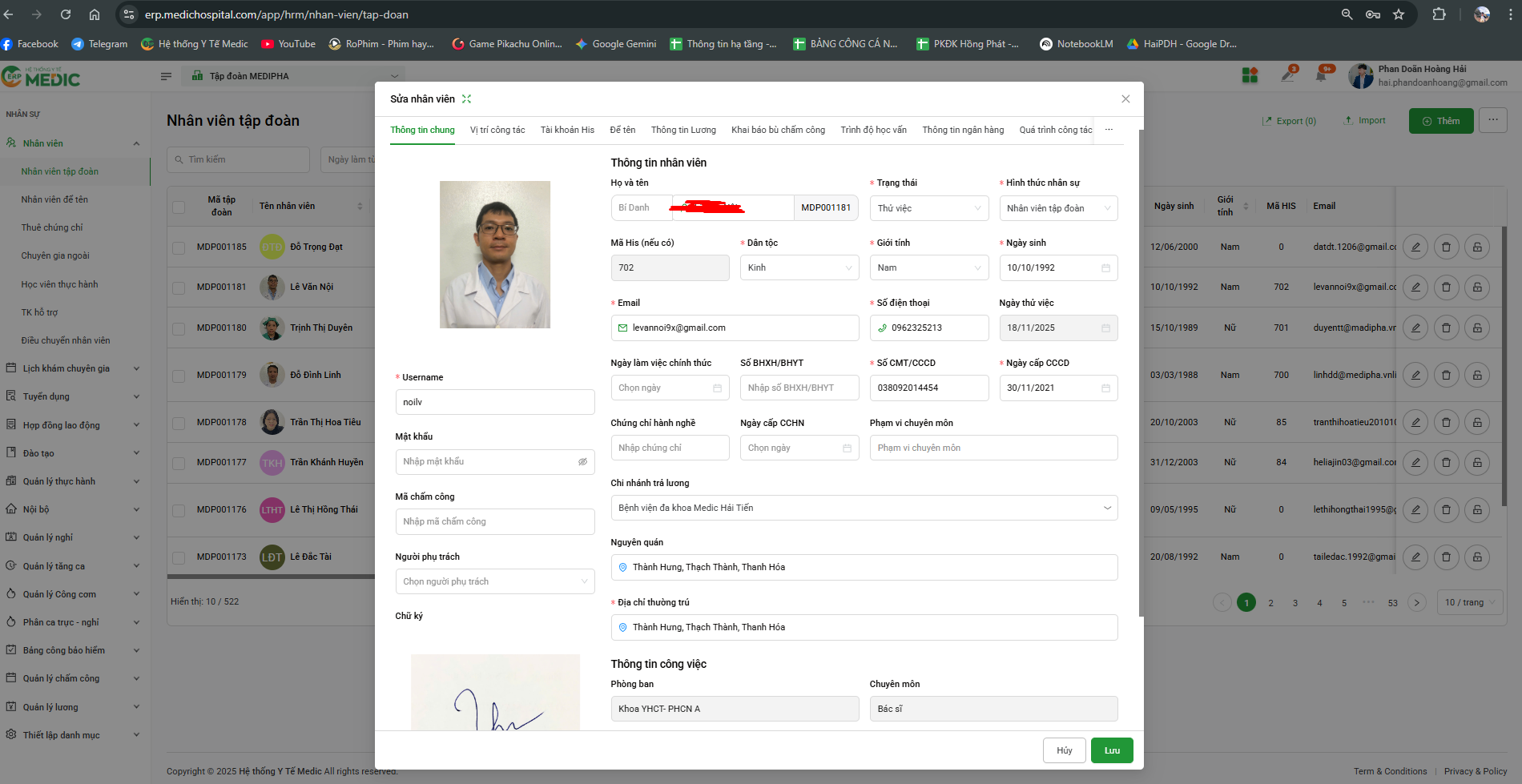 Hồ sơ nhân sự điện tử trên Meditech ERP giúp quản lý chặt chẽ chứng chỉ hành nghề và lộ trình đào tạo, đảm bảo tính pháp lý cho cơ sở y tế.