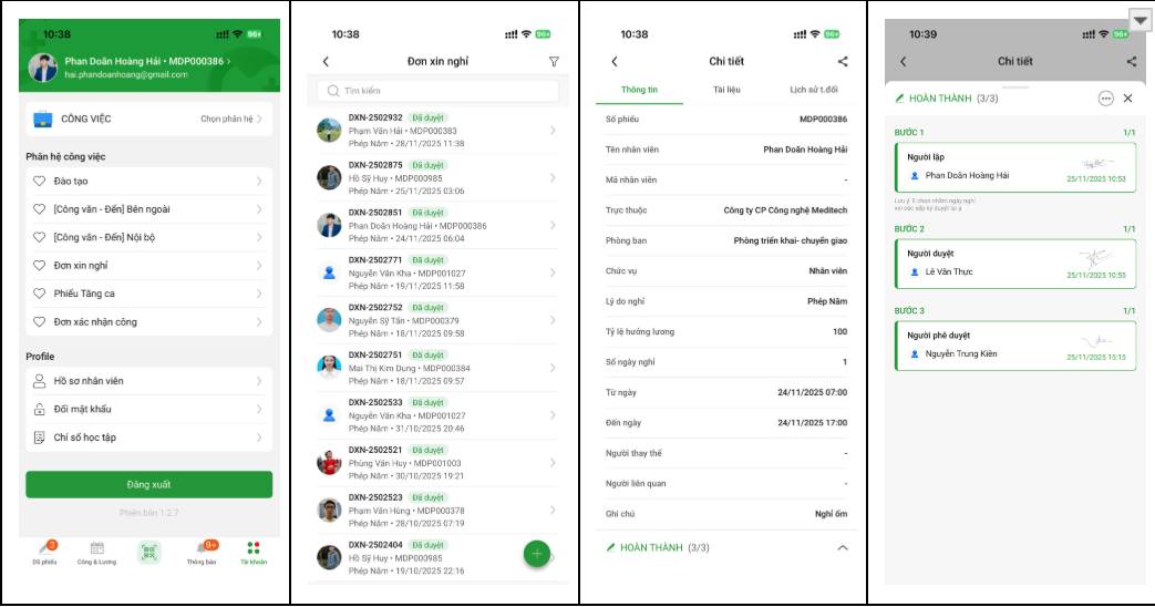 Ứng dụng Meditech trên di động trao quyền chủ động cho nhân viên y tế, minh bạch hóa thu nhập và đơn giản hóa quy trình xin nghỉ/đổi ca.