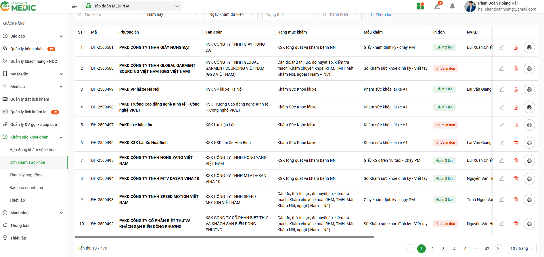 Quy trình quản lý khám sức khỏe doanh nghiệp (Khám đoàn) được số hóa toàn diện từ khâu báo giá, lên danh sách nhân viên đến khi xuất hóa đơn tổng